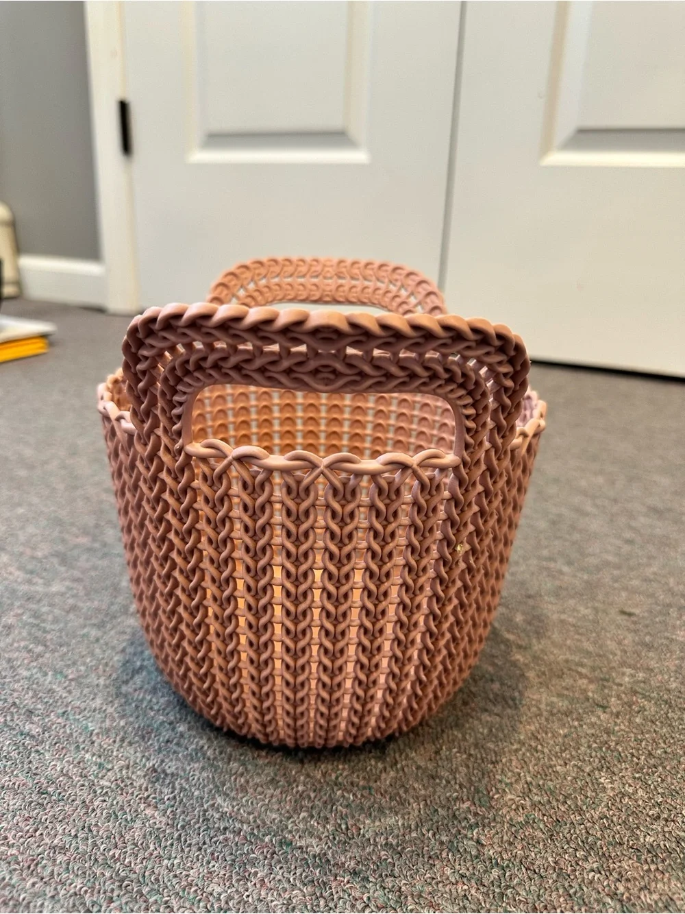 Curvers 3.0 Qt. Knit Round X-Small Storage Basket Set in Mauve Pink